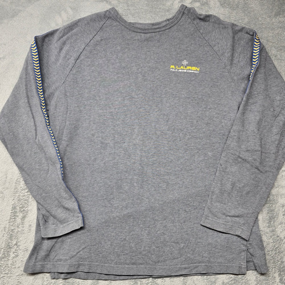 Polo Jeans Co Ralph Lauren Gray Long Sleeve Shirt Mens XL Chevron Tape Logo
